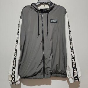 Pre-Owned XS PINK Victoria’s Secret Grey/White/Black Logo Windbreaker